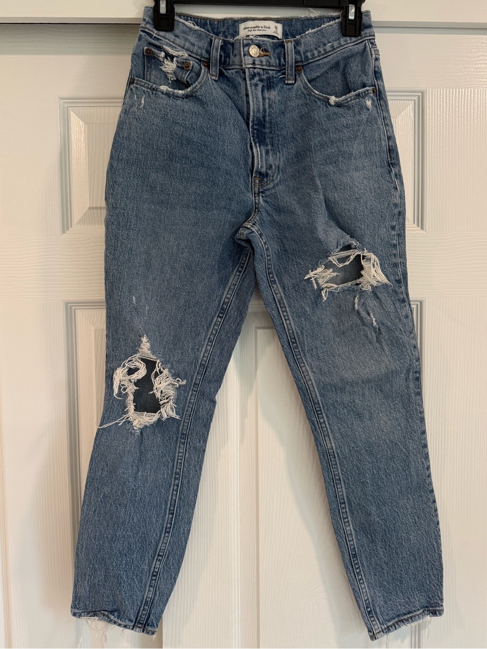 Abercrombie & Fitch “The Mom High Rise Jean” in Distressed Medium Wash